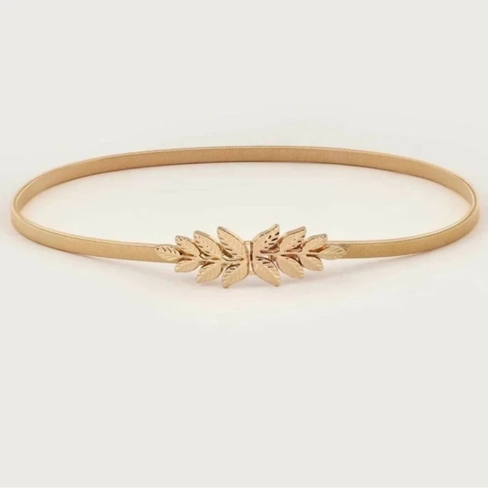 Gold metal snake stretch skinny waist belt leaf buckle Formal wedding event